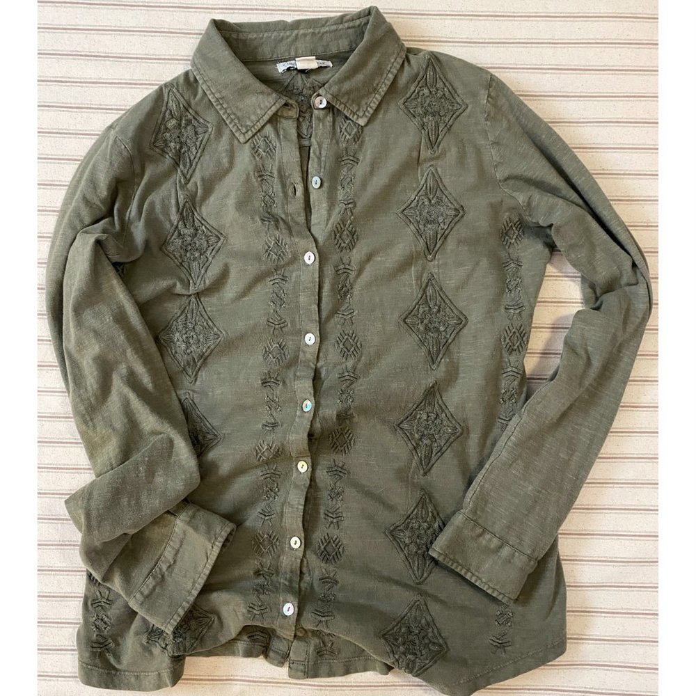 Coldwater Creek Medallions In Line Tunic, Size XS, Olive Green